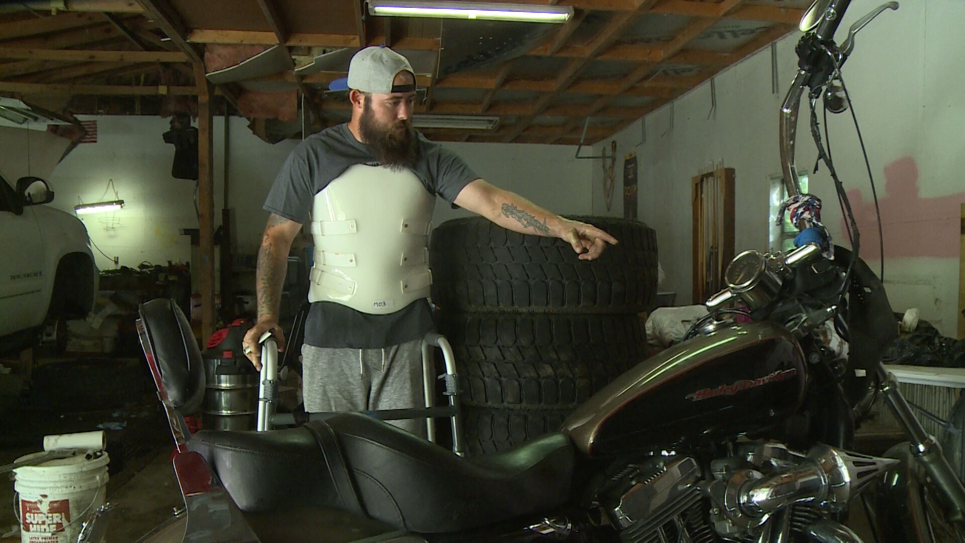 Christian Bullard with his bike a week after the crash